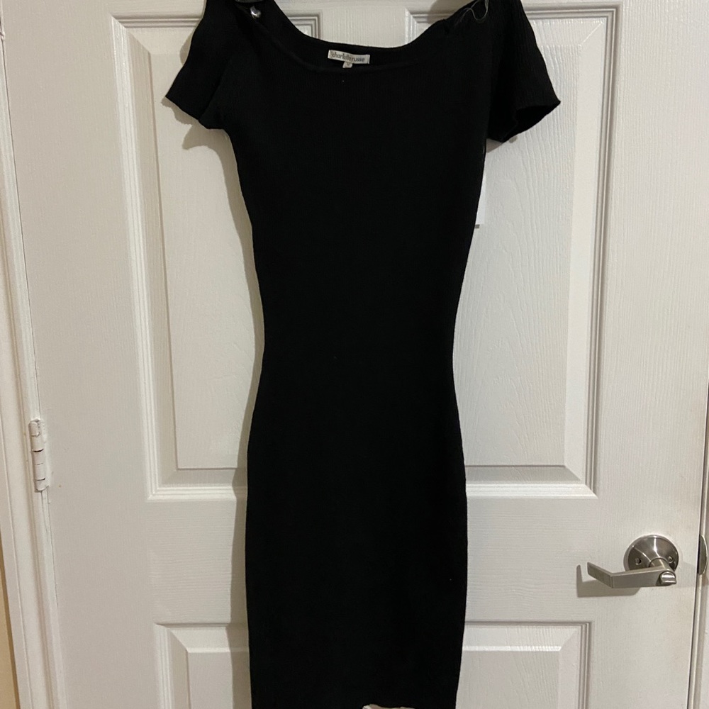 Off shoulder black mini sweater dress